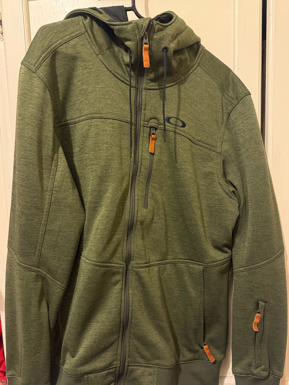 OAKLEY Olive Green Hooded Zip-Up Jacket with Orange Accents